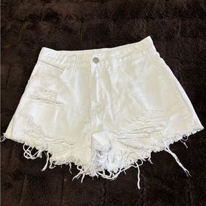 High Waist White Distressed Shorts